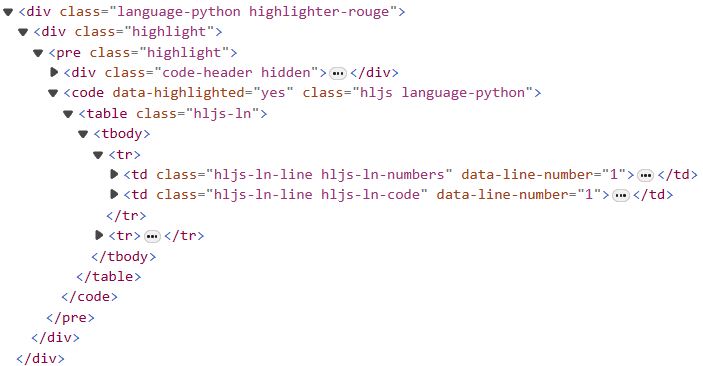 highlight.js添加行号后的html结构